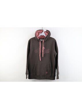 Ariat Spell Out Hoodie Sweatshirt Womens Size Small Brown Faded Long Sleeve